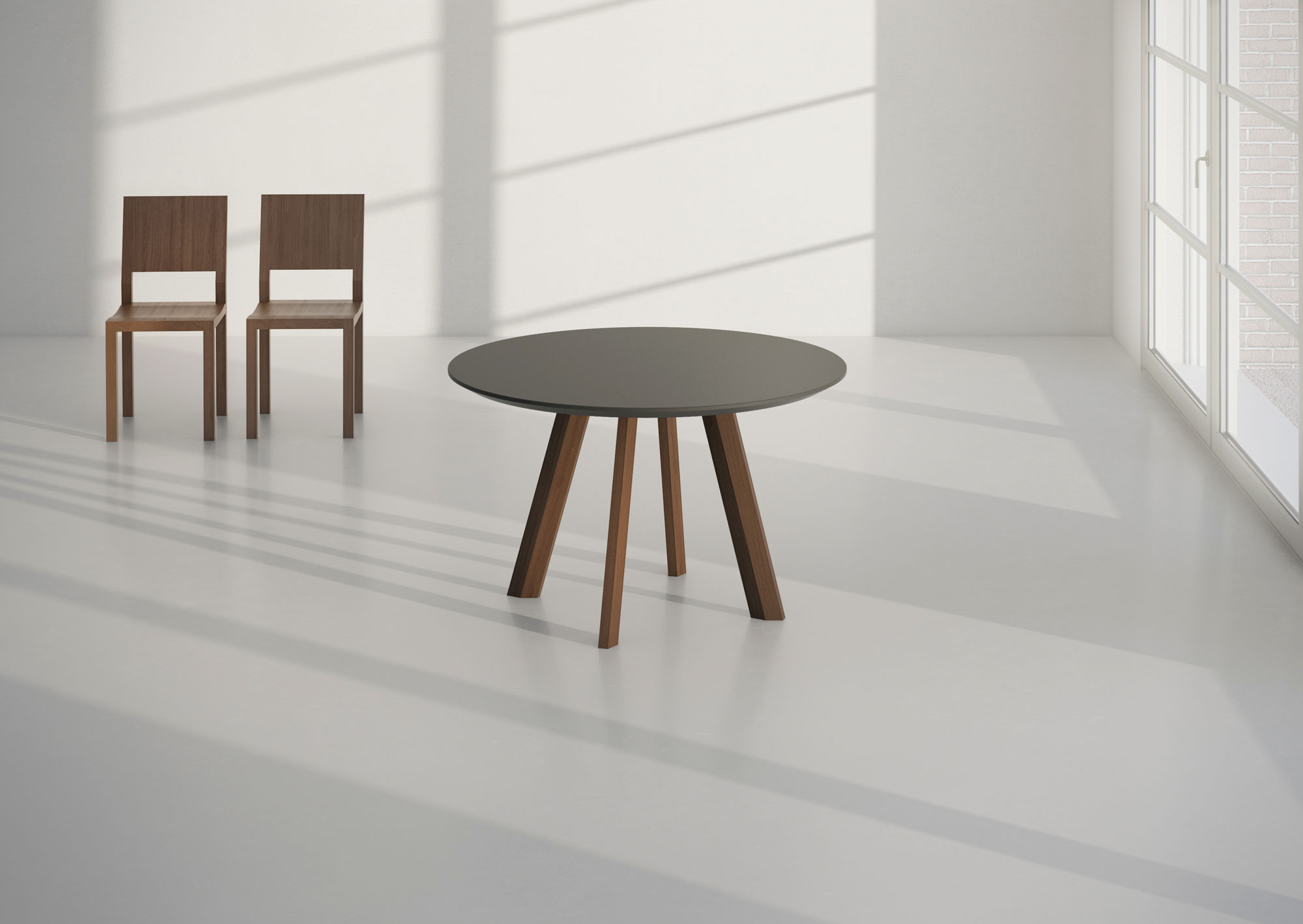 Runder Linoleum Tisch RHOMBI ROUND LINO studio Maßgefertigt aus Massivholz von vitamin design